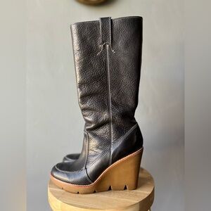 Micheal Kors Dipper Black Leather Wedge Heels ~ Size 6.5